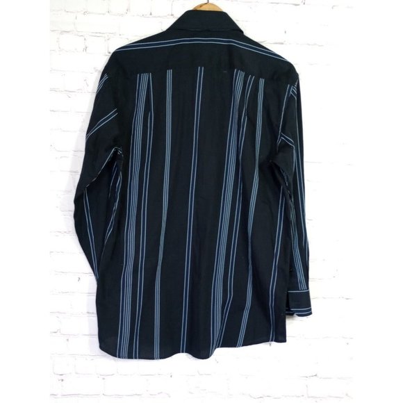 PLAYA GRANDE Button Down Long Sleeve Black Shirt Stripe Blue Size Medium Cotton - Picture 2 of 8